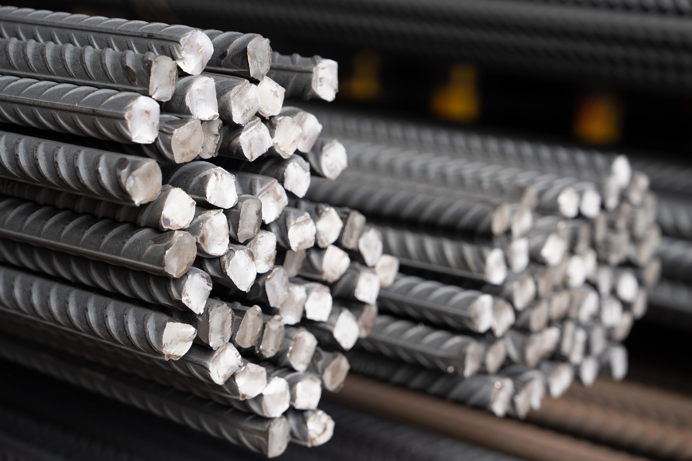 Close-up of bundled deformed reinforcing bar