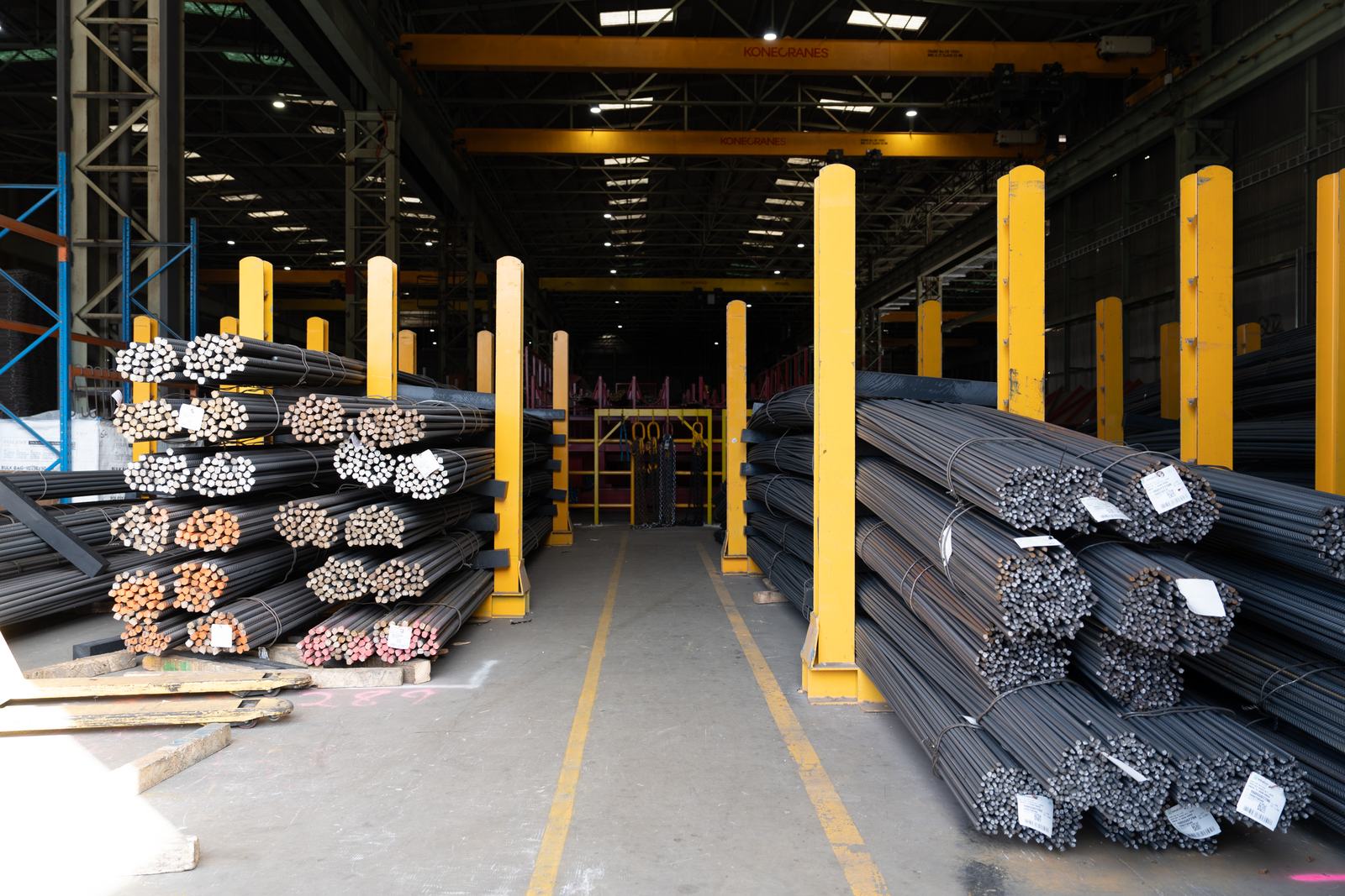 Racks of reinforcing bar in the Bianco warehouse