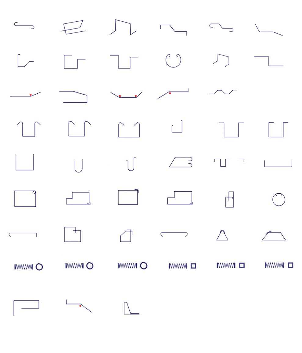 Shape guide page two: further bent bar shapes, ligatures and spirals